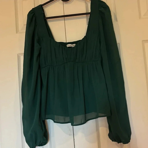 Abercrombie olive green chiffon puff long sleeve blouse  Sz S - Picture 10 of 16